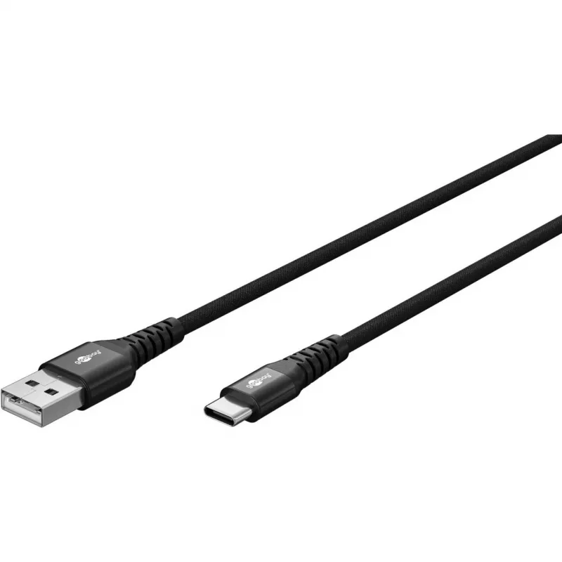 Goobay USB-C Kabel Fabric Supersoft mit Metallsteckern, 2 m, Schwarz (2m, USB 2.0, 60W), USB-Kabel