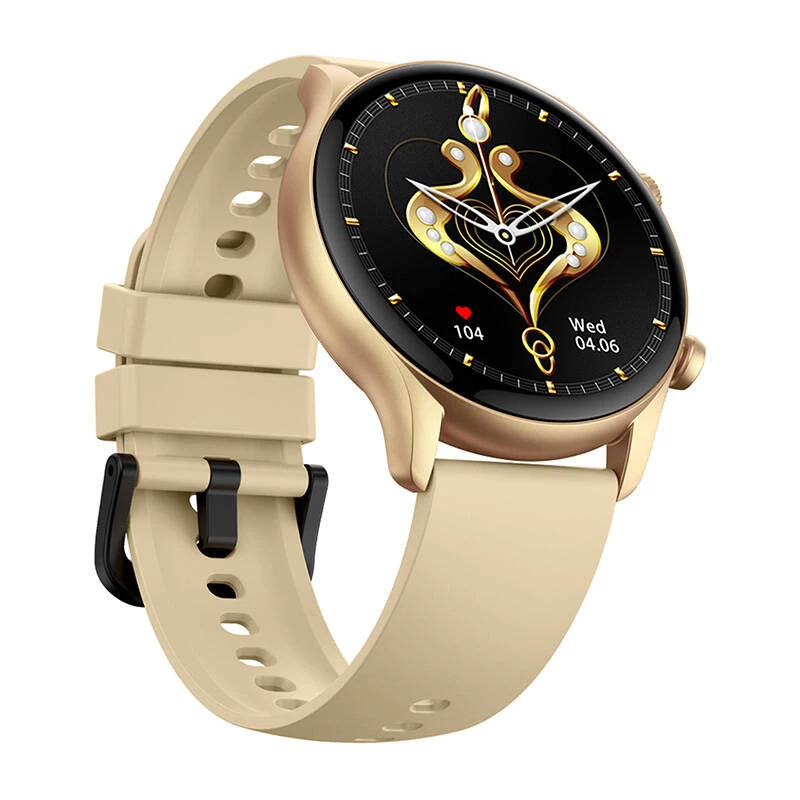 Smartwatch Zeblaze Btalk 3 Plus, rund 1,39 Zoll IPS 360×360 Touchscreen, 260 mAh, goldfarbenes Silikonarmband