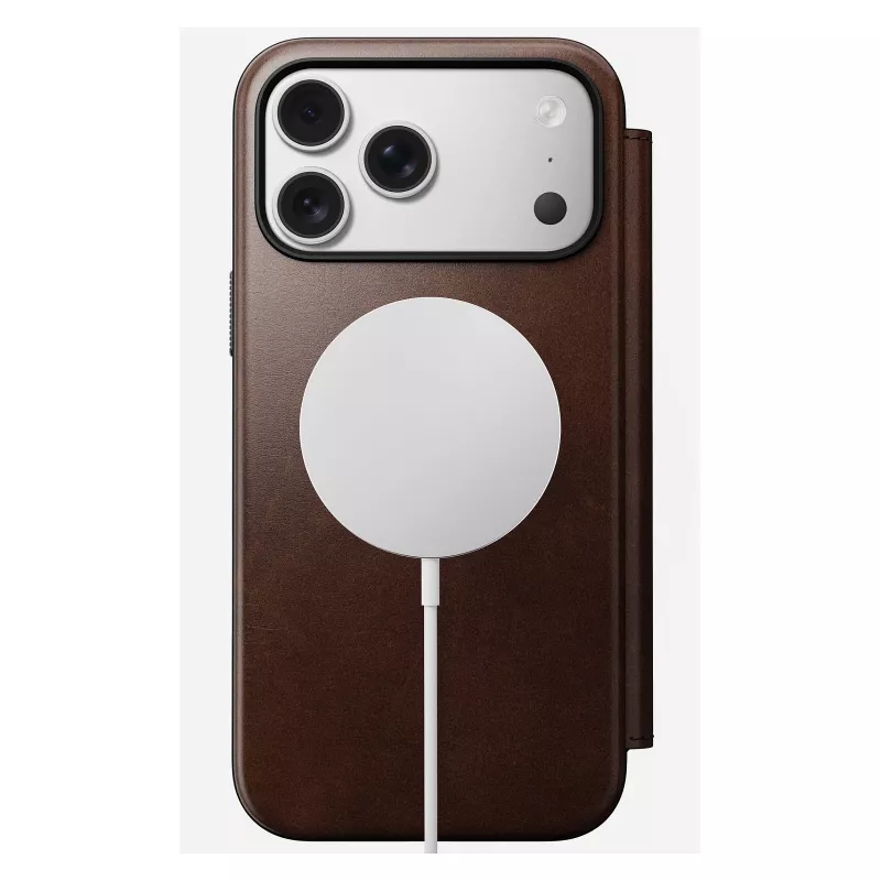 Nomad Modern Leather Folio Handyhülle Cover für iPhone 17 Pro Max — Braun, Leder, 6,3 Zoll Bildschirm, 4 Kartenfächer