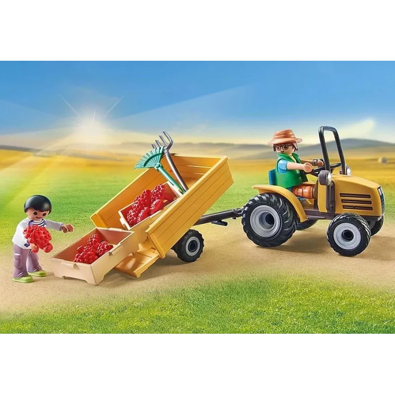 Playmobil 71442 Country: Traktor mit Anhänger und Wassertank – Frische Ernte auf dem Bauernhof – Spielerisch die Umwelt kennenlernen – Fantasievolles Rollenspiel