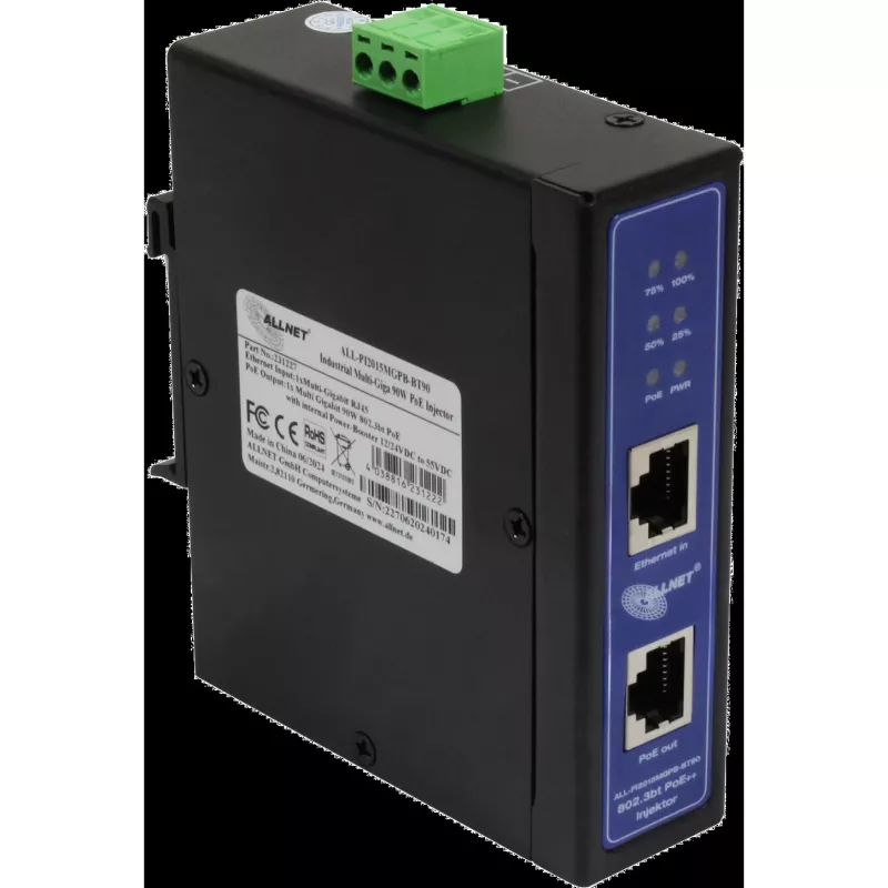 PoE-Injektor ALLNET ALL-PI2015MGPB-B Power-Booster 90W — Industrieller MultiGigabit-PoE++-Injektor