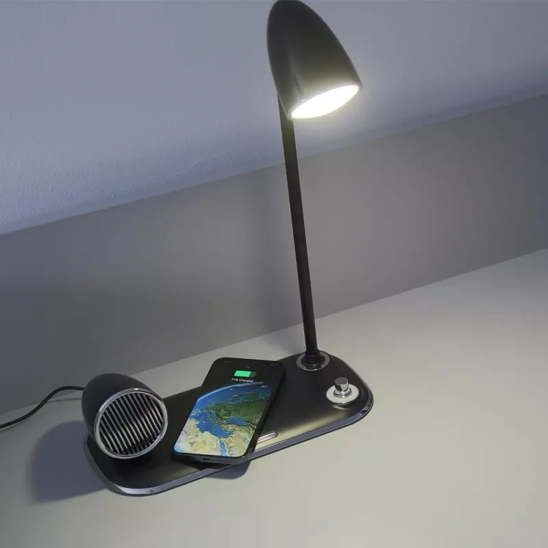Tischlampe Tellur TLL151361 mit kabellosem Qi-Ladegerät und Bluetooth-Lautsprecher, einstellbare Beleuchtung
