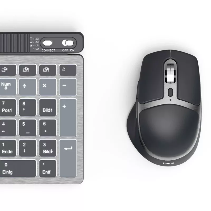 Kabelloses Multi-Device-Tastatur- und Maus-Set HAMA WKM-750 — schwarz, kabellose Konnektivität