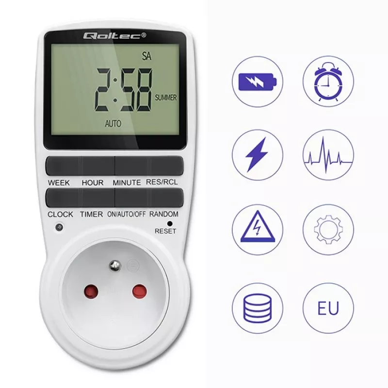 Elektronischer Timer QOLTEC PC0628 mit LCD-Anzeige, 24-Stunden-Countdown