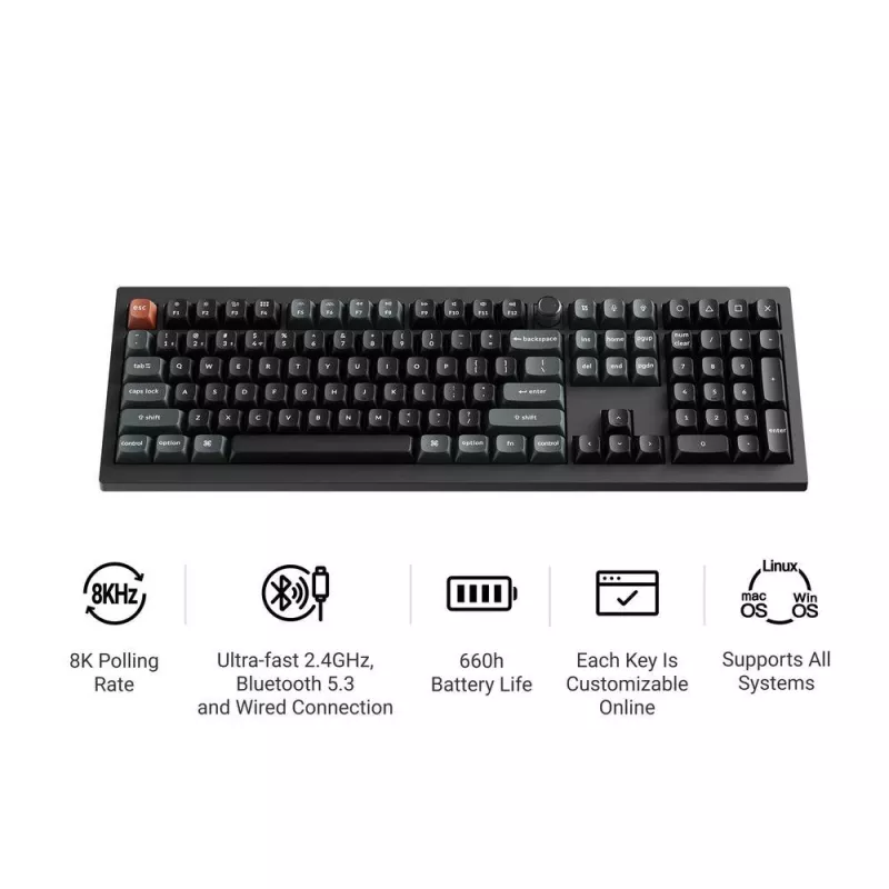 Mechanische Full-Size-Tastatur Keychron V6 Ultra 8K — QWERTY, Bluetooth, RGB, Schwarz