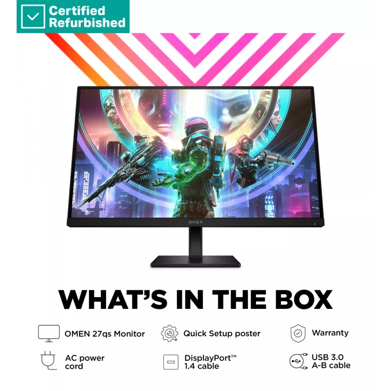 RENEW SILVER OMEN by HP 27qs QHD Gaming-Monitor - 27 2560x1440 QHD 400-nit 240Hz AG, IPS, 2x HDMI/DisplayPort, 2x USB-A, Lautsprecher, höhenverstellbar/neigbar/schwenkbar, 1 Jahr Garantie