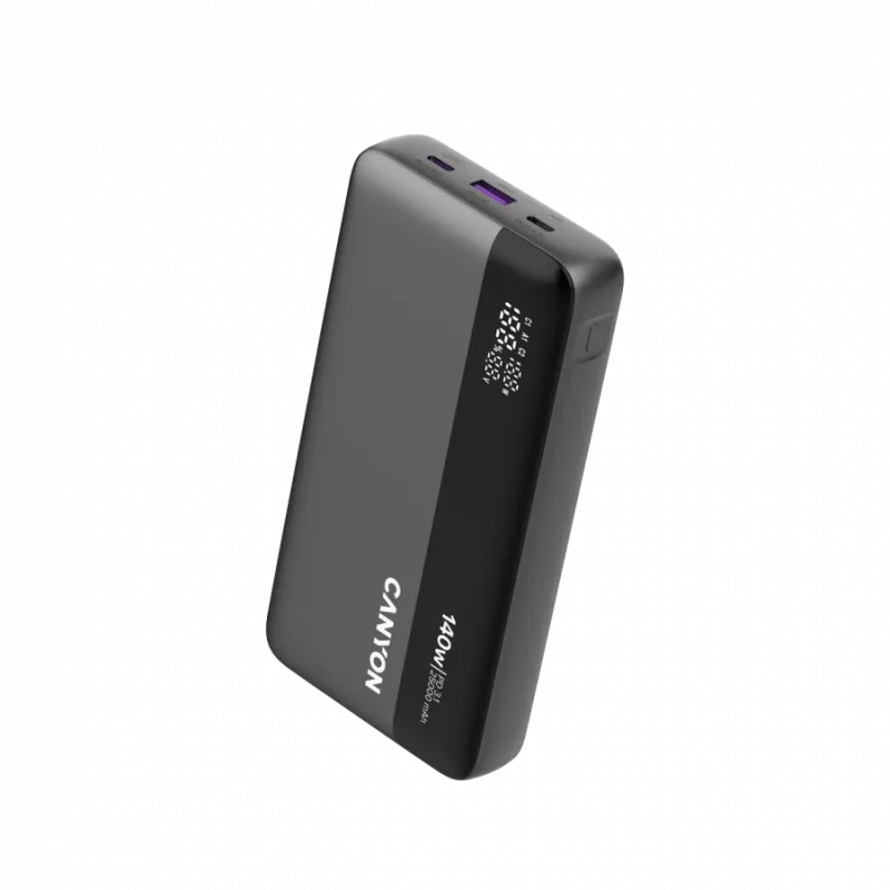 CANYON Power Bank PB-240, 25000mAh PD140W Display Powerbank, Größe 160,0x82x27 mm, Gewicht 508±10g, Dunkelgrau