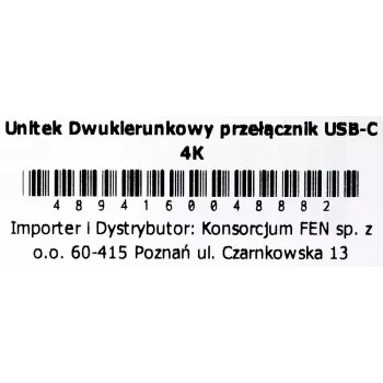 Dockingstation Unitek D1078A — USB-C-Hub, 2x USB-C-Eingang, 1x USB-C-Ausgang, 100 W PD, 4K-Unterstützung, max. 3480×2160, grau