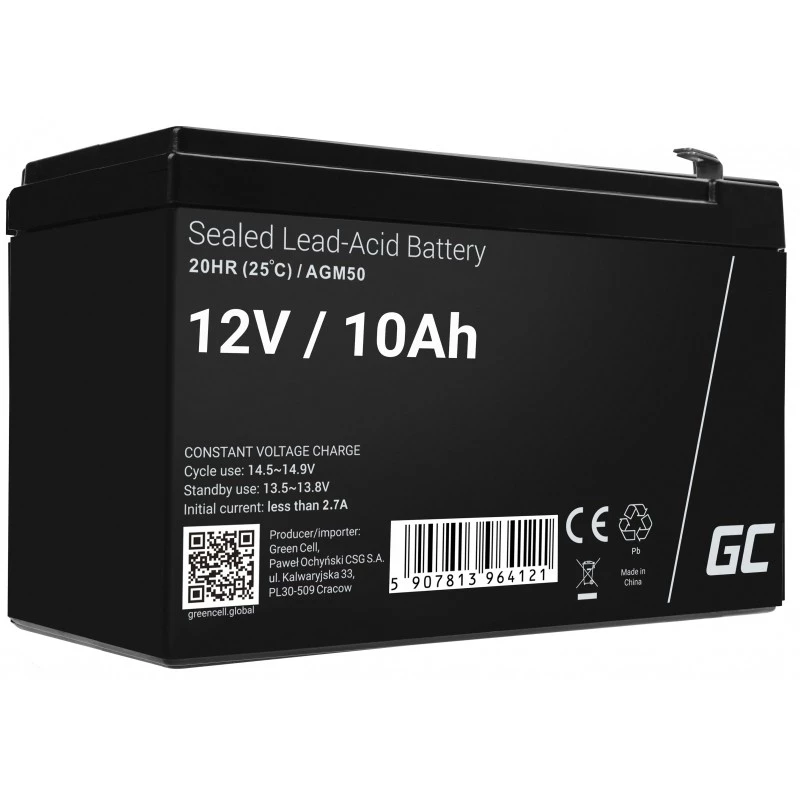 USV-Batterie Grün Cell AGM50 12 V 10 Ah VRLA AGM, 65×151×95 mm, 2,45 kg, schwarz
