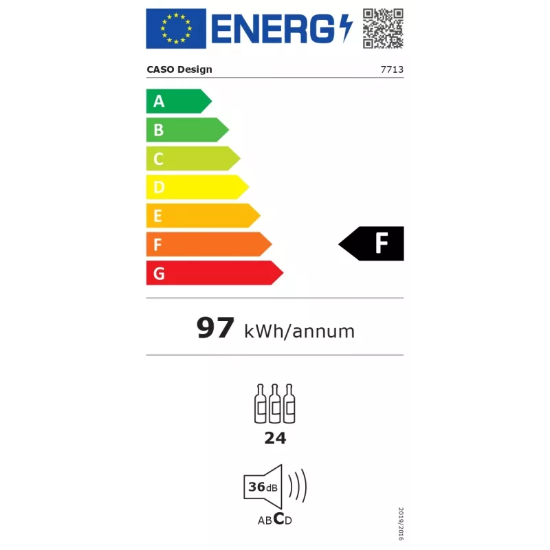 Einbau-Weinkühlschrank Caso WineDeluxe WD 24 — Kapazität 24 Flaschen, Energieeffizienzklasse F, schwarz