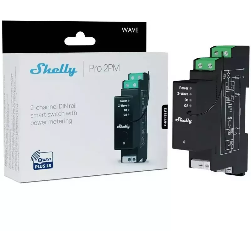 Shelly Wave Pro 2PM LR Zweikanal-Z-Wave-DIN-Schienen-Controller
