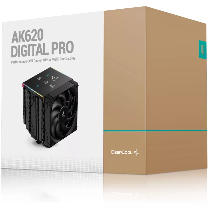 CPU-Kühler DeepCool AK620 Digital PRO — 120-mm-Lüfter, 1750 U/min, 25 dB, 12 V, geeignet für LGA1700/AM5, schwarz