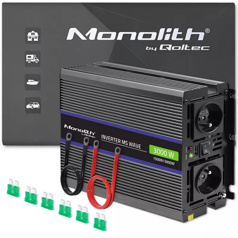 Wechselrichter QOLTEC Monolith 3000 MS Wave, 12V→230V, 1500/3000W, mit USB
