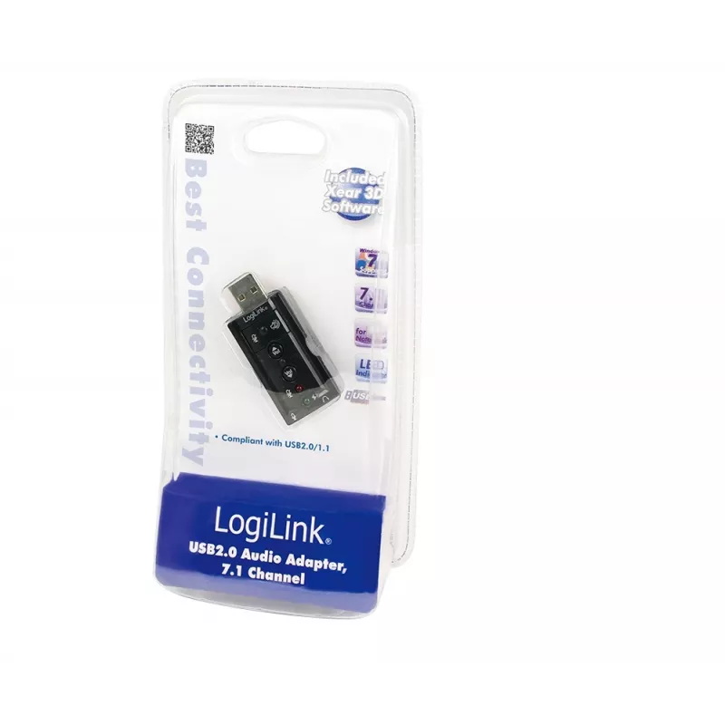 Externe USB-Soundkarte LOGILINK UA0078, 7.1-Kanal, USB-Schnittstelle, kompakt 124×194×34 mm, 80 g