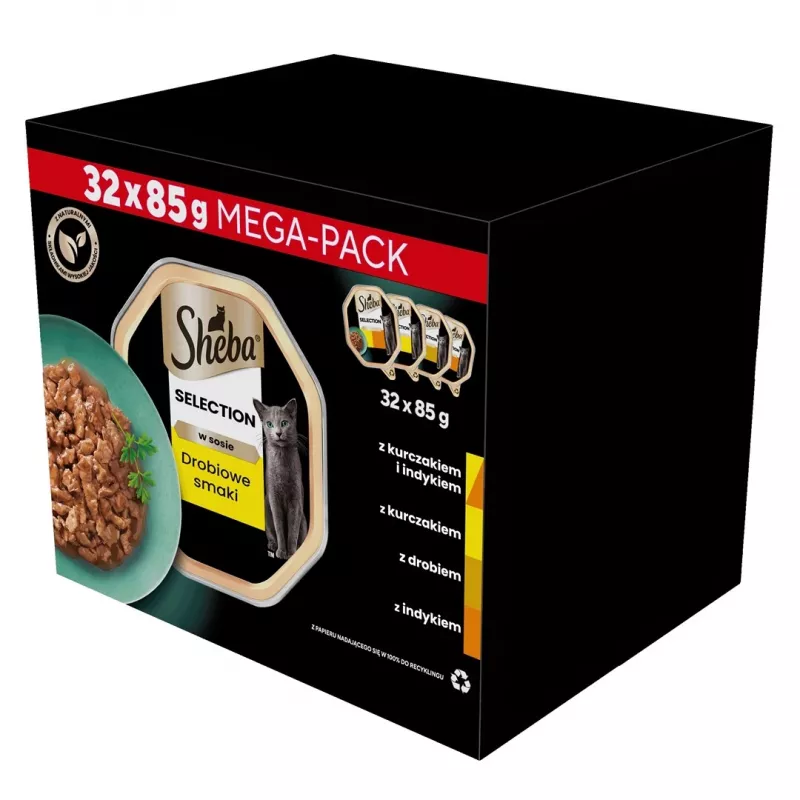 Nassfutter für Katzen Sheba Schale Sauce Geflügel (Huhn, Truthahn) 32 x 85 g Schale
