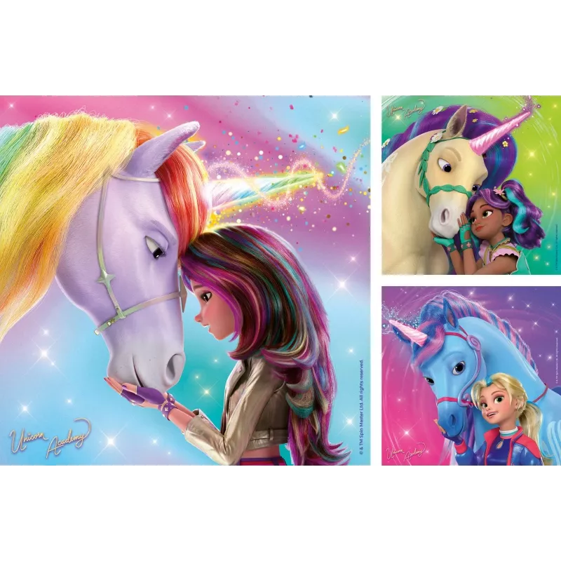 Puzzle Ravensburger Unicorn Academy – 3 x 49 Teile, Set für Kinder