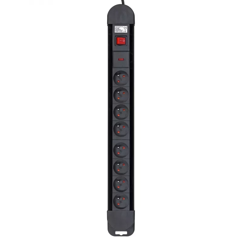 Power extension MACLEAN MCE11 — 8 AC outlets, 1.5 m Kabel, indoor, Schwarz, with on/off switch