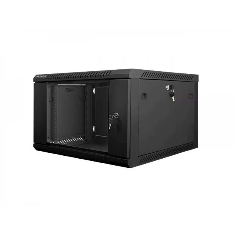 Lanberg wandmontierbarer Installationsschrank 19'' 6U 600x600mm schwarz (Glastür)
