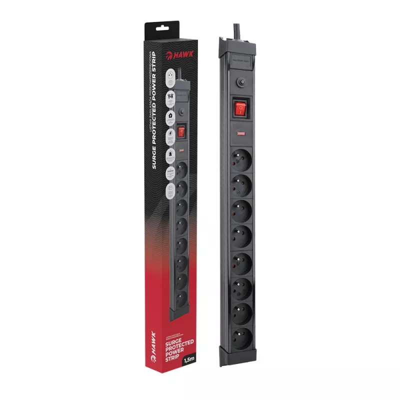 Überspannungsschutzleiste Hawk HWPS801BK 1,5 m Netzkabel, Modell HWPS801BK