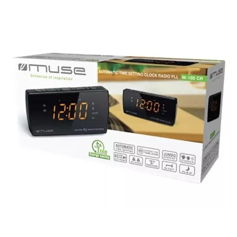 Weckerradio Muse M-185 CR — FM/MW, 0,9-Zoll-LED-Anzeige, AC 230V mit AAA-Batterie-Backup, schwarz