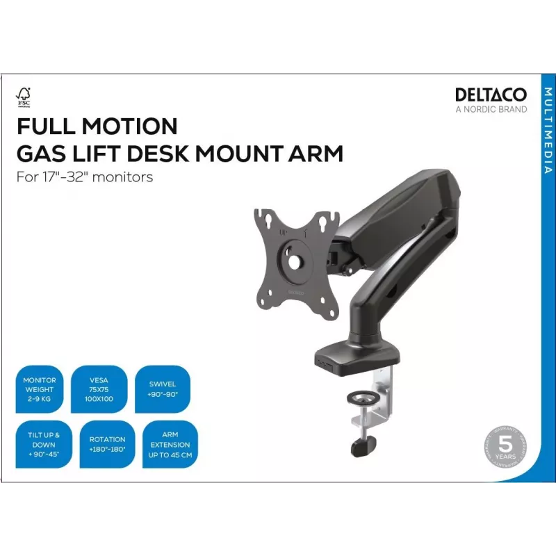 Deltaco ARM-534 Monitorhalterung / -ständer 68,6 cm (27) Tisch Schwarz