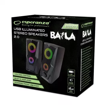 Lautsprecher ESPERANZA BAILA 6 W kabelgebundener Standlautsprecher, 6 W RMS, 160–20000 Hz, 3 Ω, USB & 3,5 mm, Paar