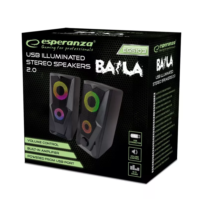 Lautsprecher ESPERANZA BAILA 6 W kabelgebundener Standlautsprecher, 6 W RMS, 160–20000 Hz, 3 Ω, USB & 3,5 mm, Paar