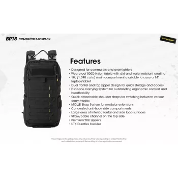 Reiserucksack Nitecore BP18 — schwarz Nylon/Polyester, 240×160×470 mm