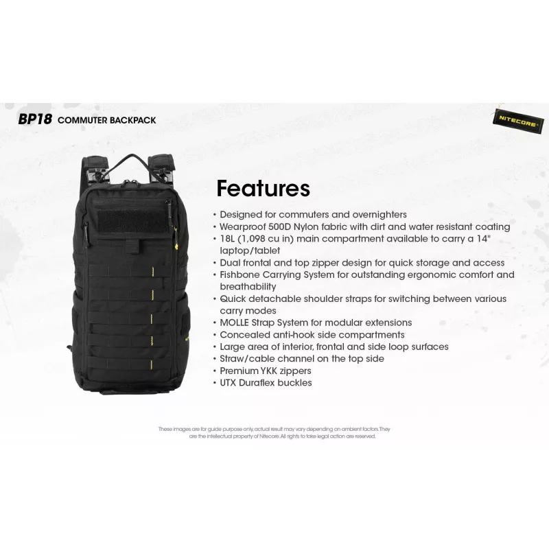 Reiserucksack Nitecore BP18 — schwarz Nylon/Polyester, 240×160×470 mm