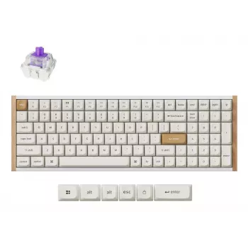 Mechanische Tastatur Keychron K4 HE 96% QWERTY — USB, RF Wireless & Bluetooth, 100 Tasten, RGB, Weiß/Holz
