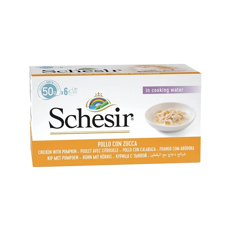 SCHESIR Hähnchenfilets mit Kürbis in Brühe - Nassfutter für Katzen - 6x50g