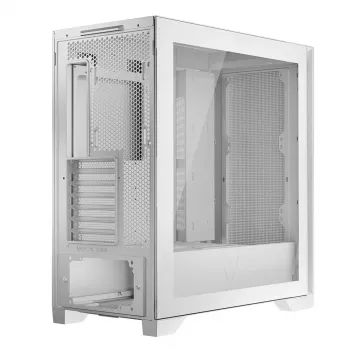 PC-Gehäuse MODECOM VOLCANO EXPANSE S MIDI Tower — Weiß, microATX, gehärtetes Glas, USB-C, unterstützt GPU 430 mm