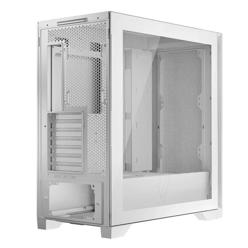 PC-Gehäuse MODECOM VOLCANO EXPANSE S MIDI Tower — Weiß, microATX, gehärtetes Glas, USB-C, unterstützt GPU 430 mm