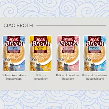 Nasses Katzenleckerli INABA Ciao Broth Huhn & Thunfisch 40 g — fleischiger flüssiger Snack im Beutel, Protein 9,4 %, Feuchtigkeit 88 %