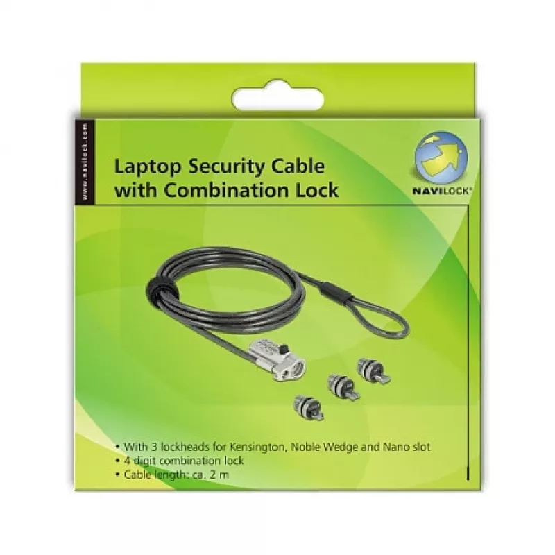 Kabelschloss DELOCK 20677 — Kombinations-Laptop-Sicherheitskabel 2 m, Ø 4,4 mm, schwarz/silber