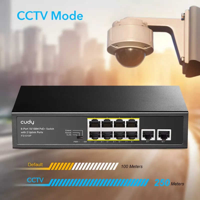 Cudy FS1010P Netzwerk-Switch Fast Ethernet (10/100) Power over Ethernet (PoE) Schwarz