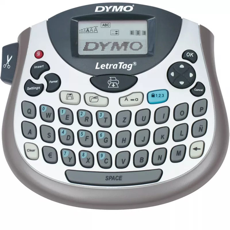 Etikettendrucker Dymo LetraTag LT-100T mit QWERTZ-Tastatur, tragbarer Thermo-Etikettendrucker