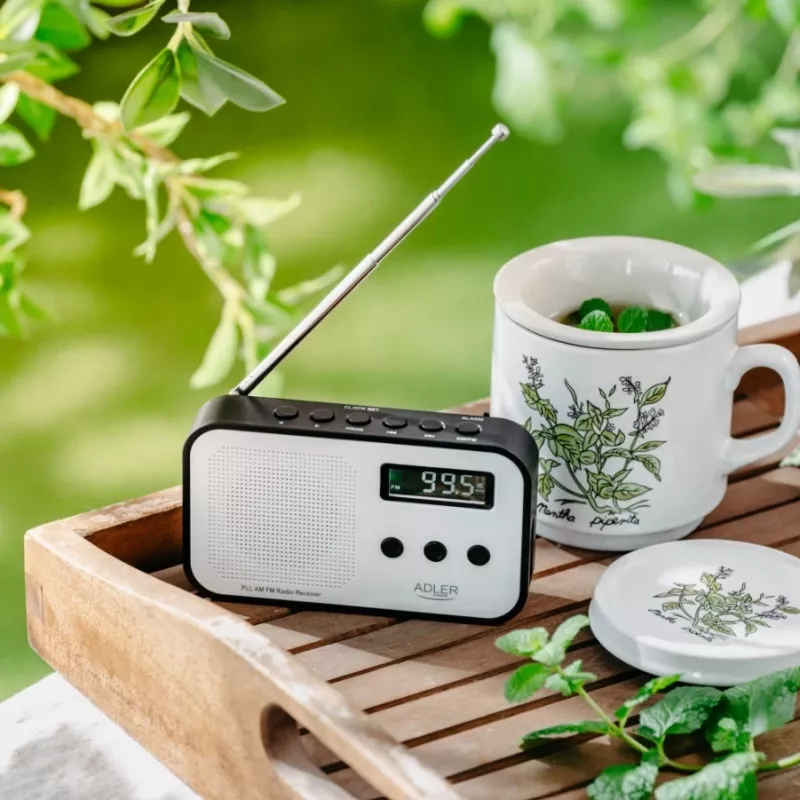 Tragbares Digitalradio Adler AD 1907 — UKW/MW, digitaler Tuner, Wecker, USB-C, 600 mAh Akku, LCD, 20 Senderspeicher, Teleskopantenne