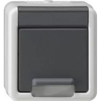 gira SCHUKO-Steckdose Aufputz mit Klappdeckel und SafetyPlus, Modell 441430, grau