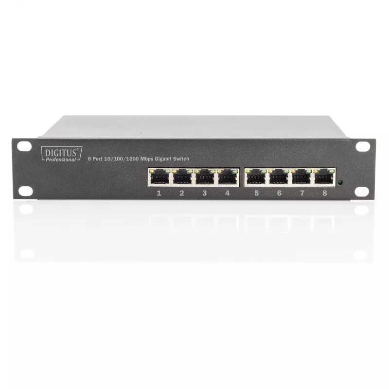 Switch DIGITUS 10 Zoll Gigabit Ethernet 8-Port Unmanaged - 8x Gigabit RJ45, rackmontierbar