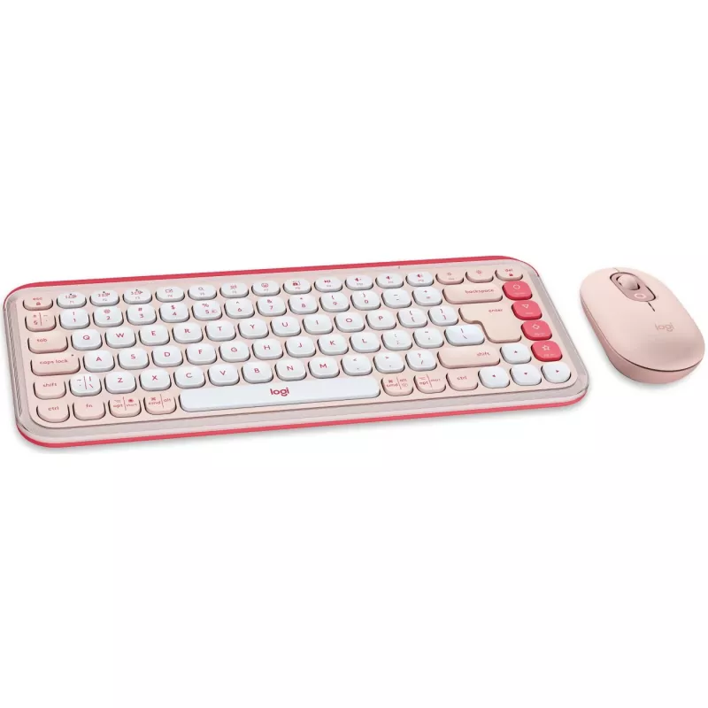 Logitech POP Icon Combo - Tastatur-Maus-Set - Kabellos - Bluetooth LE - QWERTY - US International - rosé, Off-White (920-013142)