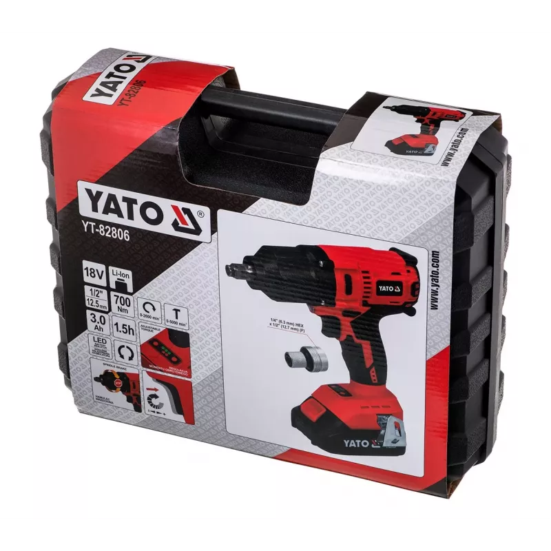 YATO BÜRSTENLOSER SCHLAGSCHRAUBER 18V LI-ION 1/2 1x3,0Ah 700Nm