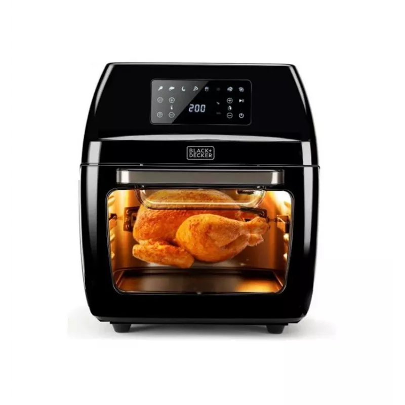 Heißluftfritteuse Black & Decker BXAFO1200E — 12 L, 1700 W, Touch-Bedienung, 40–200°C, Drehspieß, Backen & Frittieren