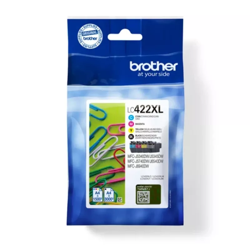 Brother LC422XLVALDR Tintenpatrone 4 Stück Original Hohe (XL) Reichweite Schwarz, Cyan, Magenta, Gelb