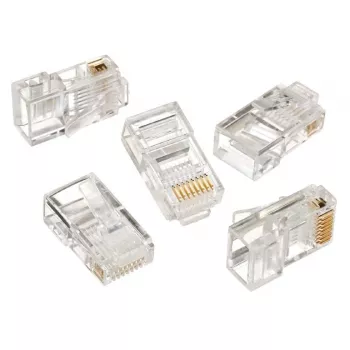 Modularstecker 8P8C für feste LAN-Kabel CAT5, UTP, 10 Stk. pro Beutel | Modularer 8P8C RJ45-Stecker, 30µ” vergoldet, 3-zackige Innenkontakte für feste LAN-Kabel