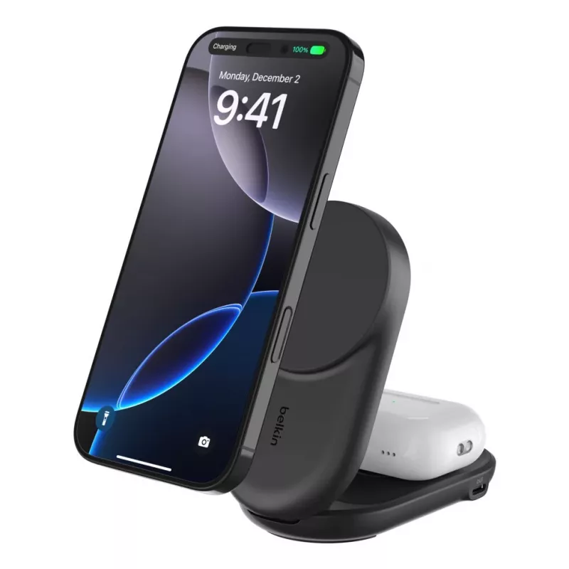 Indoor-Ladegerät Belkin UltraCharge 25w Qi2 2in1 Magnetic USB-C Schwarz Rund
