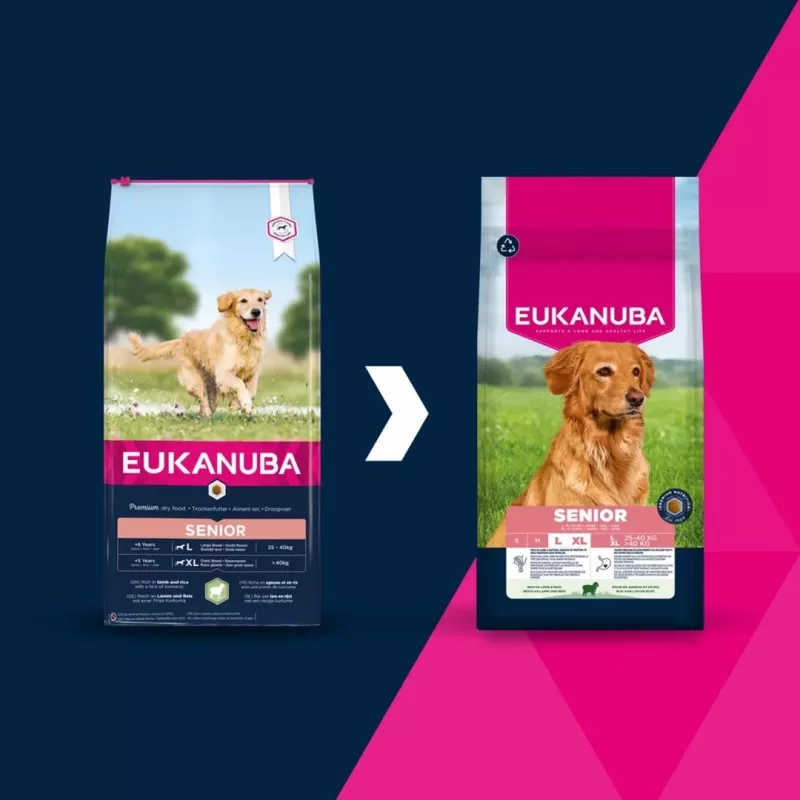 Trockenfutter für Hunde EUKANUBA Senior Large Lamb and Rice 12 kg — für große ältere Hunde, 24 % Protein, 12 % Fett