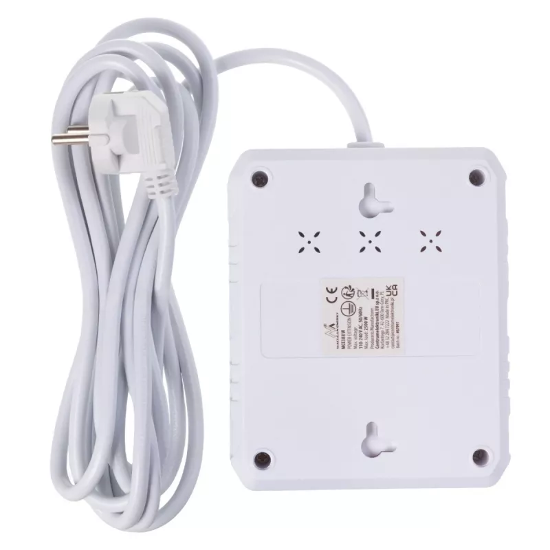 Steckdosenleiste MACLEAN MCE388 W – 2 Steckdosen, 3×USB, 110–240V, 2500W, 3 m Kabel, weiß