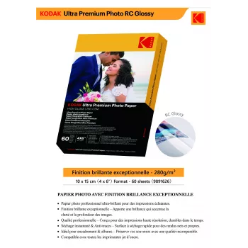 Kodak Ultra Premium Fotopapier 280g Hochglanz 10 x 15 cm 60 Blatt