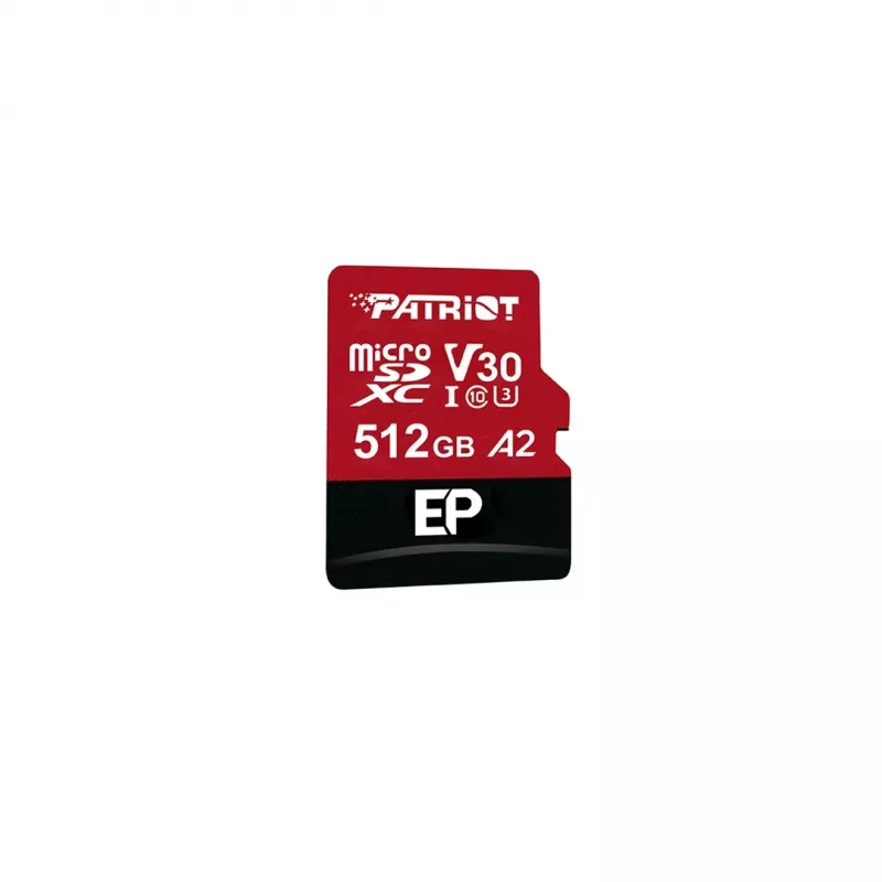 MicroSDXC-Speicherkarte PATRIOT 512GB V30 U3 Klasse 10, Lesen 90 MB/s, Schreiben 80 MB/s, mit Schreibschutzschalter